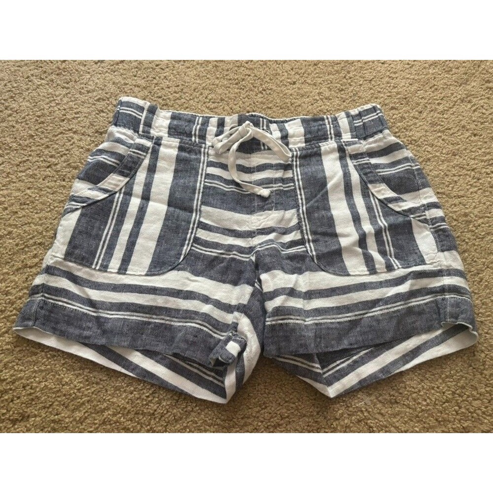 ATHLETA Linen Shorts Stripe 4 ( M ) Blue White Short